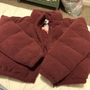 Fabletics Burgundy Sherpa Puffer Jacket